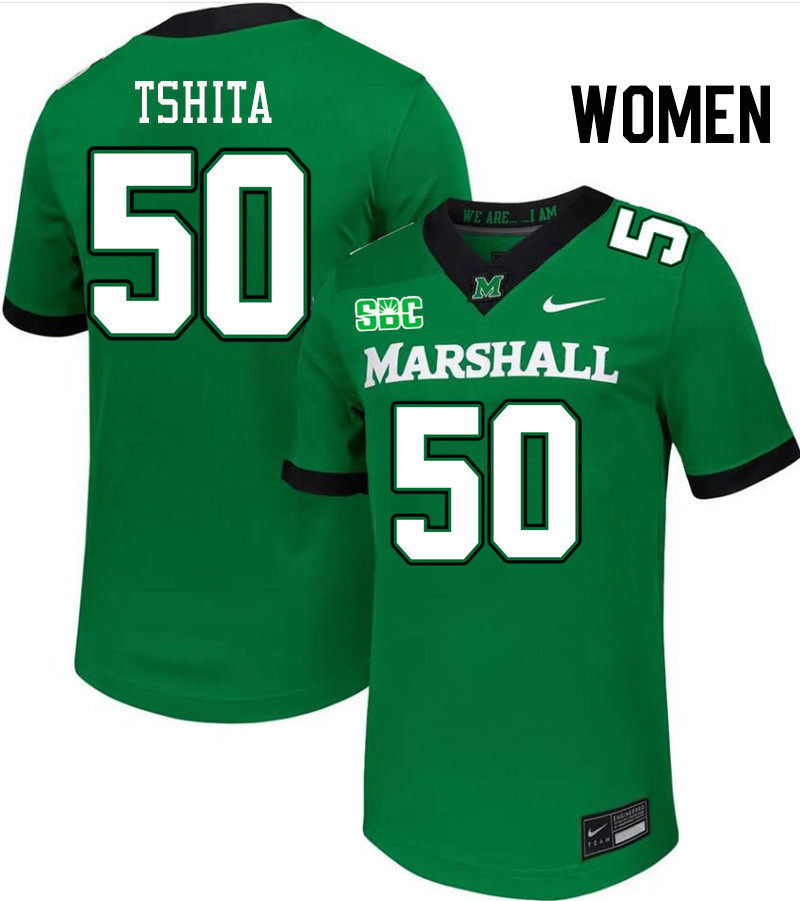 Women #50 Beni Tshita Marshall Thundering Herd SBC Conference College Football Jerseys Stitched-Gree